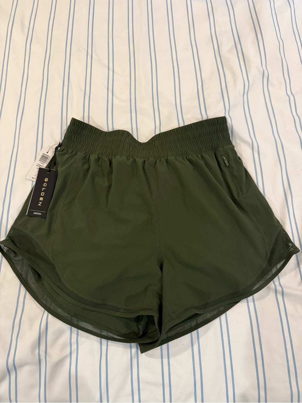 Aritzia Golden Olive Green Athletic Shorts with Elastic Waist